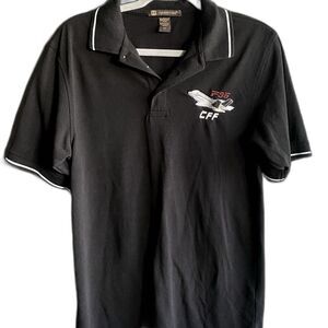 Military Fighter Jet F35 CFF Logo Black Knit Cotton Polo Shirt Mens Small